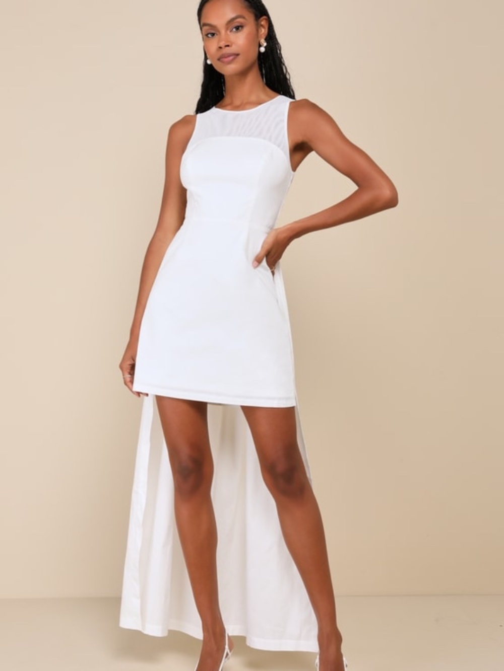 Lulus Chic Flourish White Rosette Train Mini Dress - Size L